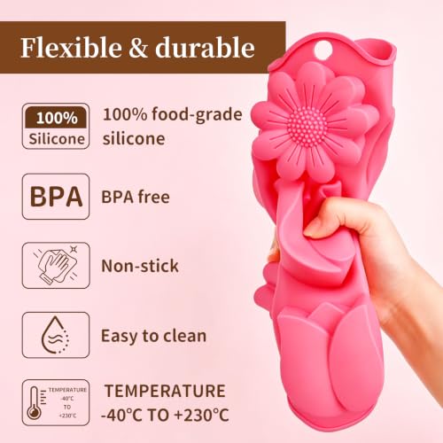 2 Pack Flower Silicone Mold – Tulip & Sunflower Shapes, Food Grade Non-Stick Chocolate Molds for Gummy, Candy, Jelly, Ice Cubes & Baking – BPA-Free, Oven/Freezer/Dishwasher Safe - color: Pink