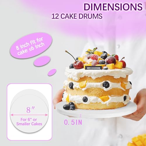 8 Inch Cakeboard 12 Pack, 1/2 Inch Thick Round Cake Boards, Bend Resistant & Sturdy White Cake Cardboard for Presenting Heavy/Tall Tiered Cakes, Base Para Pastel - size: 8 inch