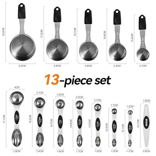 -BINGBING- Magnetic Measuring Cups and Spoons Set of 13, Stainless Steel