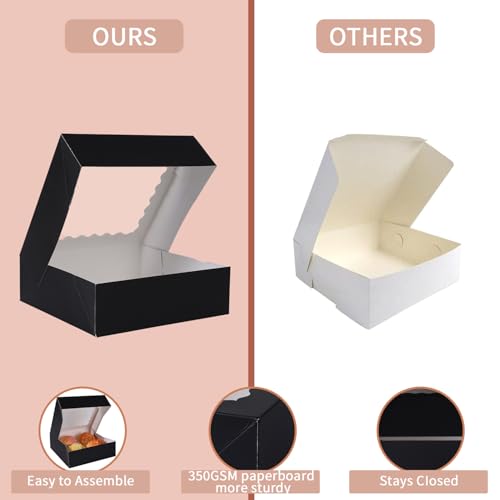36 pcs 9x9x2.5 Inches Bakery Boxes with Window, Cake Pastry Cookie Mini Pie Box for Pastry,Dessert,Strawberries,Chocolates box (Black) - color: Black, size: 9x9x2.5inch/36pcs
