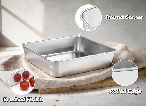 Leonyo Non-Toxic 8x8 Stainless Steel Square Cake Baking Pan With Lid,2 Pack - size: 8x8IN
