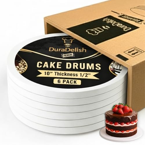 6-Pack 10 Inch Cake Drum Reversible – Sturdy 1/2” Thick, Fully Greaseproof Dual-Side with Sturdy Protection Box | Professional White Cake Rounds 10 Inch for Tiered, Wedding & Birthday Cakes - size: 6 pcs - 10 inch