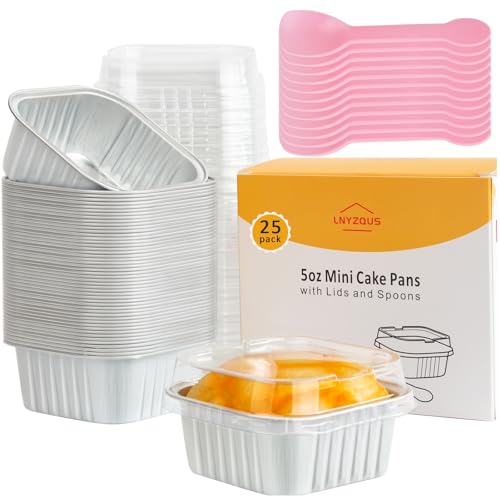LNYZQUS 5oz Mini Cake Pans with Lids, Disposable Brownie Baking Tins - color: White, size: 25 Pack