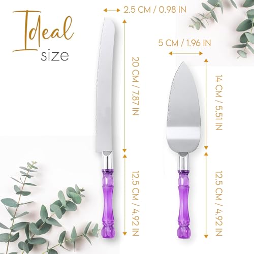 Cake Knife and Server Set, Cake Cutter and Pie Spatula, Cake Server and Knife Set with Acrylic Faux Crystal Handles, Cake Cutting Set for Wedding Cake, Birthdays, and Parties (Purple Silver) - color: Purple Silver