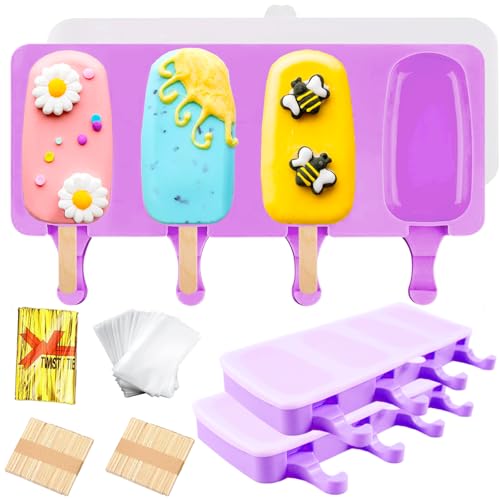 3pcs Cake Pop Molds, Silicone Popsicle Molds with Lids Ice Cream Bar Mold - color: Purple