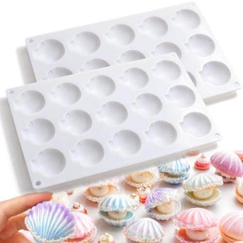 Juome Shell Shaped Silicone Molds - 2 Pack Seashell Chocolate Baking Molds - color: 2Pcs Small Seashell