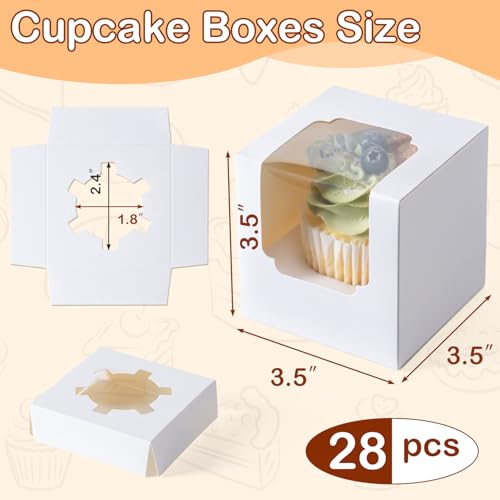 Hoewina 28 PCS Cupcake Boxes, Individual Cupcake Containers with Window - color: White