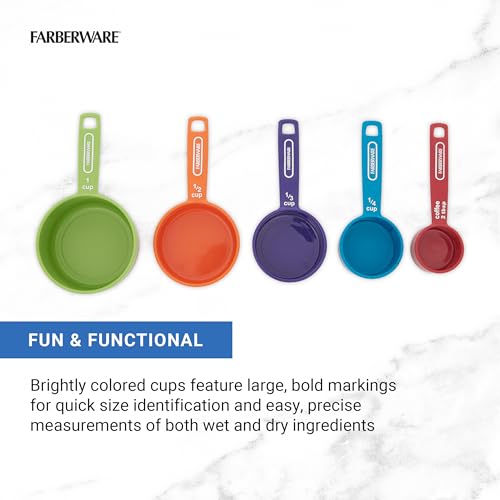 FARBERWARE 5-Piece Measuring Cup Set with Coffee Scoop, Durable Plastic Nesting Measuring Cups with Easy-Read Markings, BPA-Free, Dishwasher Safe - style: Cups