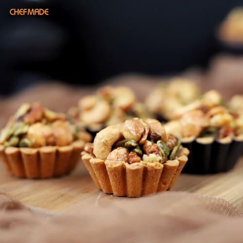 CHEFMADE Mini Egg Tart Pans, Non-Stick 2.5 Inch 12Pcs Tartlet Molds for Baking, Small Round Quiche Pans for Egg Tarts, Cupcakes, Pies (Black) - size: 2.5" Corrugated Tart 12Pcs