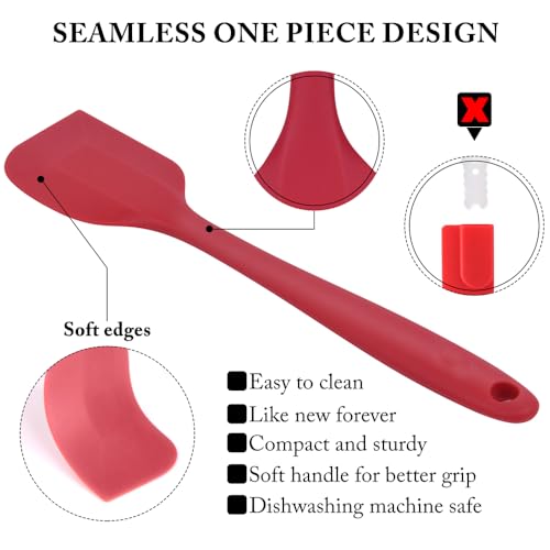 2-Pack Silicone Spatulas Set, 10-Inch High Heat Resistant Non-Stick Rubber Spatulas for Baking, Cooking, and Mixing – Dishwasher Safe (Red) - color: Red