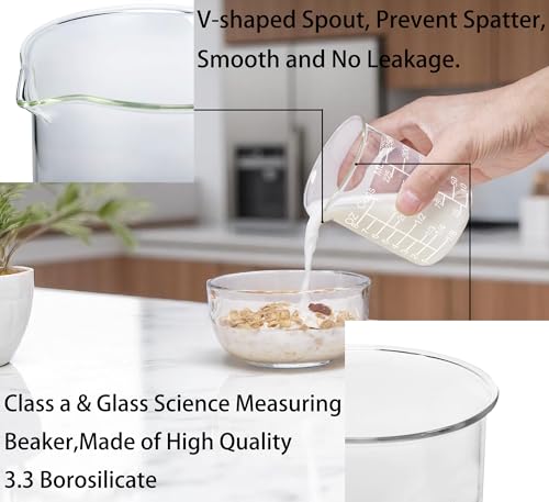 Ackers Etching Scale Glass Measuring Cup Set-V-Shaped Spout，Includes 60ml(2OZ), 120ml(4OZ), and 250ml(8OZ) Glass Measuring Beaker for Kitchen or Restaurant, Easy to Read - size: 60 ml / 120 ml / 250 ml