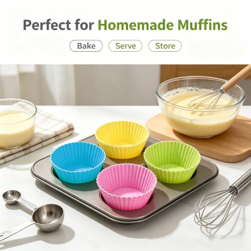 12 Pack Silicone Baking Cups, 4 Colors Silicone Muffin Liners Reusable - color: 4 Colors
