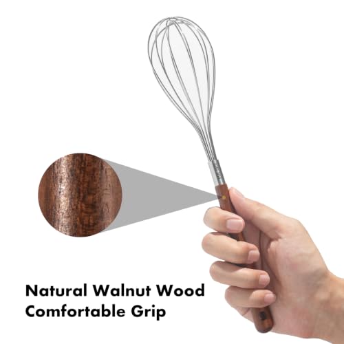 OYV Wooden Whisk 12 Inch, 304 Stainless Steel Wire Whisk with Walnut Handle - color: Walnut Brown