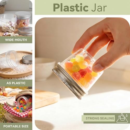 novelinks 4 oz Plastic Small Mason Jars and Small Plastic Jars with Lids - color: Silver, size: 20 Pack 4 Ounce