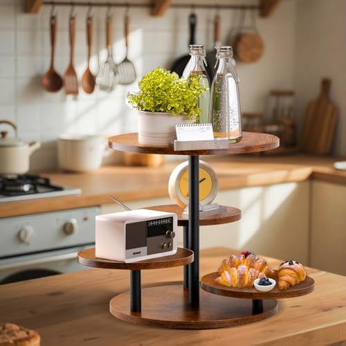 4-Tier Rotating Wood Cupcake Stand for 50 Cupcakes, 360° Rustic Farmhouse Cake Tower with Tiered Trays, Elegant Dessert Display for Weddings, Birthdays, Baby Showers & Tea Parties