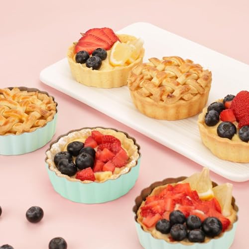 4 Pcs 3.6 Inch Mini Tart Pan Depth 1 Inch with Removable Bottom NonStick Tin - Green - color: Green-4Pcs