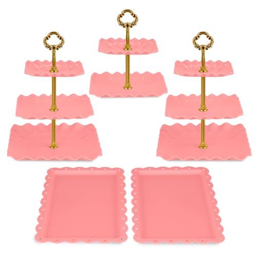 NWK 5-Piece Cupcake Stand & Appetizer Trays Set (Square, Pink) - color: Pink