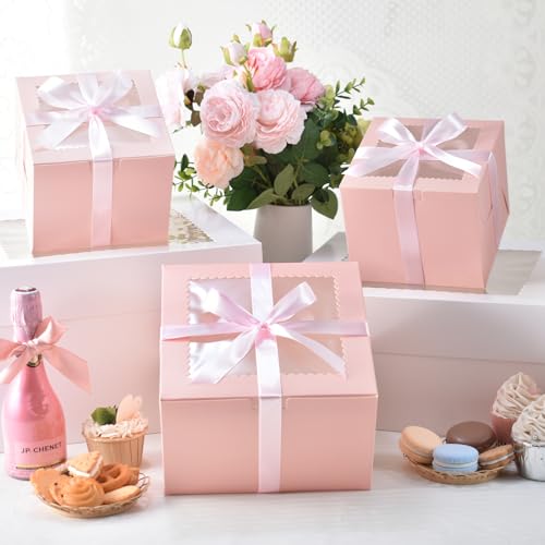 KPOSIYA 40pcs 8x8x5 In Cake Boxes with Cake Boards（20 Boxes & 20 Boards） - color: Pink, size: 8x8x5 inch