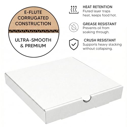 BULK Disposable Pizza Boxes 50 Pack | 14 Inch | Brown Kraft or White | E-Flute | White - color: White-Kraft, size: 14 x 14 x 2