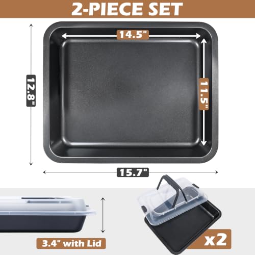 Webake 2 Pack 15x10 Baking Pan with Lid and Handle, Non-Stick Jelly Roll Pan, Rectangle Cake Carrier for Transport & Serve - size: 15 x 10 inch