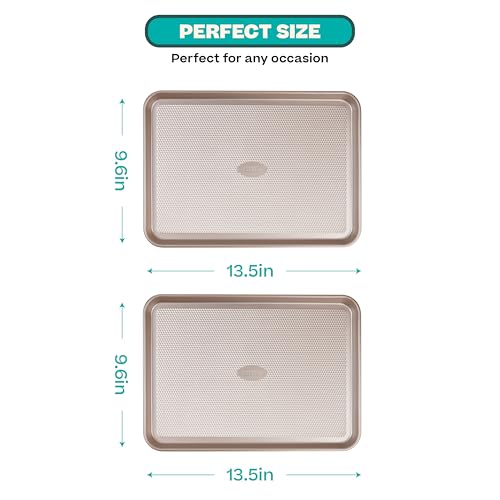 Baker's Secret Baking Sheet Pan Set, 2x Cookie Sheets for Oven 13.8x10', Diamond Texture Premium Air Flow Circulation, Baking Trays, Extra Thick 0.6mm Diamond Base PFOA, PFOS, PTFE and PFAS free - color: Champagne Gold, size: 2 Pack Quarter Sheet