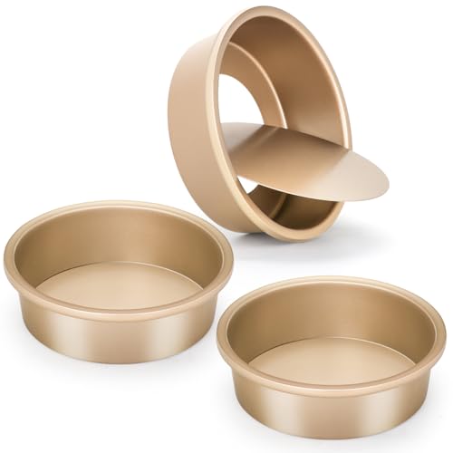 6 Inch Round Cake Pan Set of 3, Nonstick Coating Baking Round Cake Pans with Remvable Bottom for Birthday Layered Cakes,Party, Circle Cake Tins With Wider Grips for Oven Air Fryer, Gold - color: 6-Inch Cake Pan Set of 3 Gold