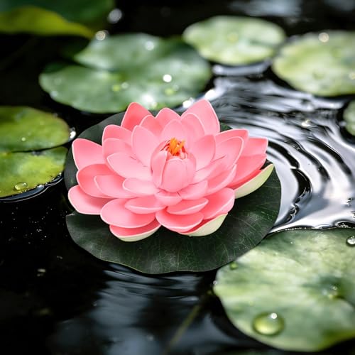 M METERXITY 1-Set Artificial Floating Lotus Flower 7 inch, Dark Red - color: Dark Red, size: 6.7 Inch