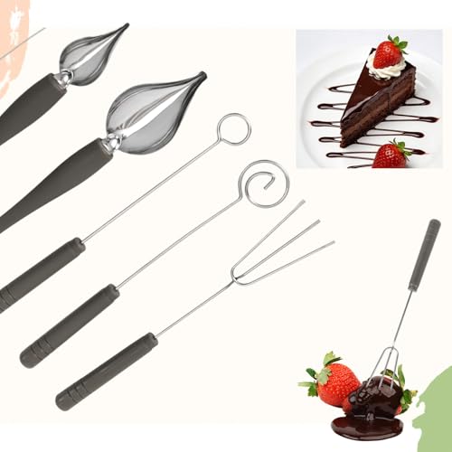 5pcs Chocolate Dipping Tools, 5 Styles Stainless Steel & Plastic Decorating Spoon Candy Dipper Tools Fondue Forks Set Accessories for Candy Making and Decorative Plating Supplies
