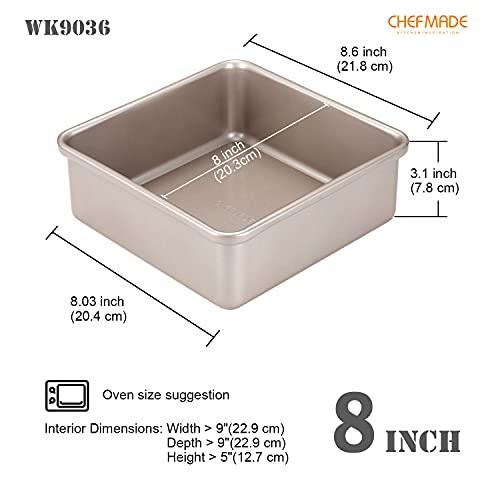 CHEFMADE Square Cake Pan, 8-Inch Deep Dish with Removable Loose Bottom Non-Stick Square Bakeware for Oven Baking (Champagne Gold) - size: 8" Square 2 Part