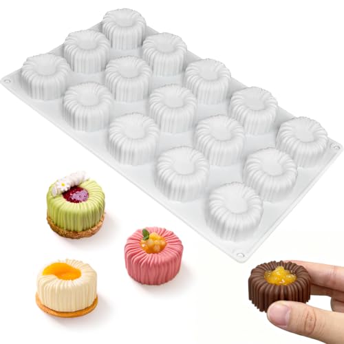 Cylinder Coil Silicone Baking Mold, 3D Round Mini Mousse Cake Molds - color: White(15-Cavity)