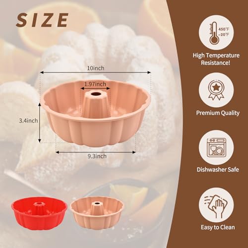2 Pack Silicone Cake Pan,Jello Moldes Para Gelatinas，10 Inch,Red+Pink - color: Red+Pink
