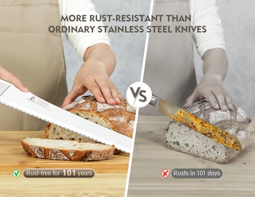 CoquusAid Upgrade Bread Knife for Homemade Bread, World‘s 1st Double Serrated Knife for Crusty Sourdough, 11.6 Inch Stainless Steel Bread Slicer, Professional Sourdough Cutter, Ideal Gift, White - color: White
