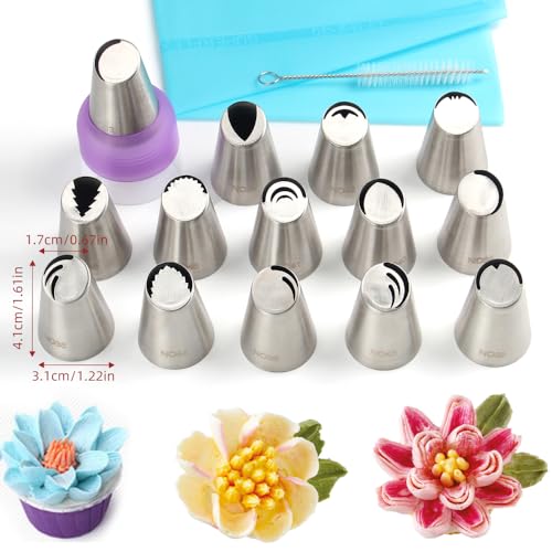 17 Pcs Stainless Steel Seamless Russian Flower Icing Tips Set - color: SILVER MRF0062