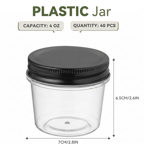 novelinks 4 oz Plastic Small Mason Jars and Small Plastic Jars with Lids - color: Black, size: 40 Pack 4 Ounce