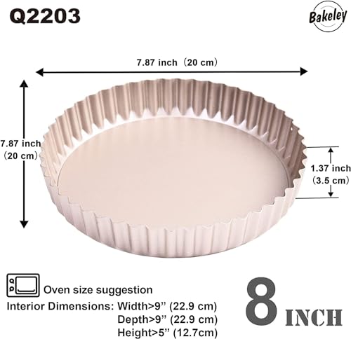 8-Inch Non-Stick Round Tart Pan with Removable Loose Bottom, Quiche Pan for Oven Baking (Champagne Gold) - size: 8" Round (Champagne Gold)
