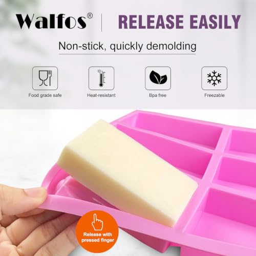 Walfos Silicone Soap Molds Set of 3, 6 Cavities Rectangle Silicone Soap Molds for Homemade Craft Soap Mold, Cake,Chocolate ＆ Ice Cube Tray（Blue & Purple ＆ Pink） - color: Pink+blue+purple/rectangle