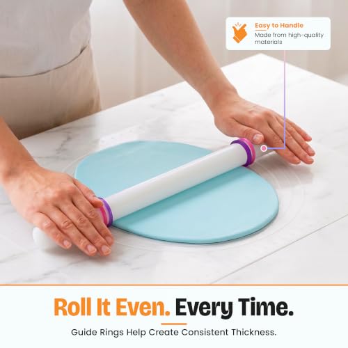 Bakerpan Fondant Roller Set - 3 Rolling Pins with Thickness Guide Rings