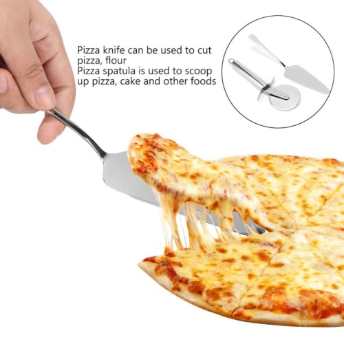 2Pcs Stainless Steel Pizza Cutter Wheel and Serving Spatula Set, Silver Kitchen Baking Pastry Cutting Tools for Pizza