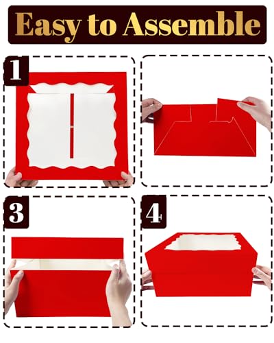 qiqee 12x12x6 Cake Box, 18 Sets Red Cake Box with Window ＆ 18 Sets 12" Red Cake Round Boards, 12inch Cake Containers - color: Red, size: 18 Sets /12x12x6