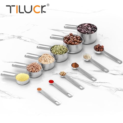 TILUCK Stainless Steel Measuring Cups & Spoons Set, Cups and Spoons