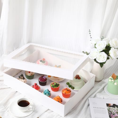 Sinload 1/4 Sheet Cake Box with Window and Board, White, 14x10x4 Inch - color: White, size: 14x10x4 Inch