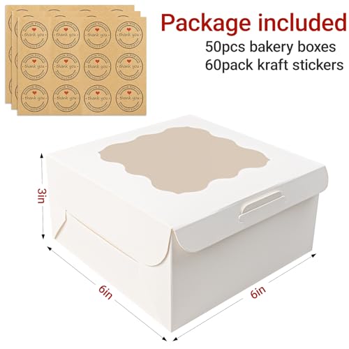 50Pcs Cookie Boxes with Window, 6X6X3 Inches, White ﻿ - size: 6x6x3inches/50pcs