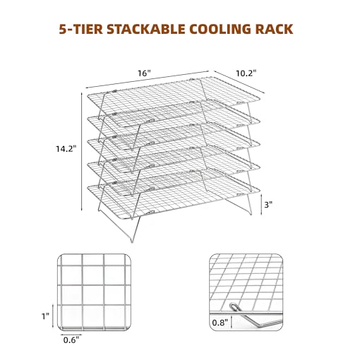 Cooling Rack 16"x10", 5-Tier Stackable & Collapsible Cooling Racks - color: Silver, size: 5-Tier