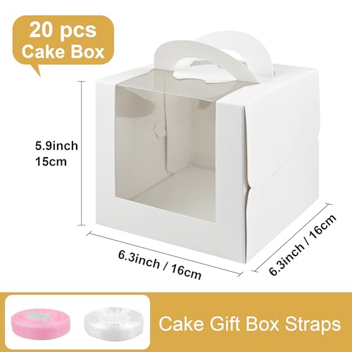 20 Pcs White Cake Boxes with Boards 6 x 6 x 6 Inch