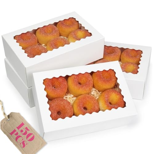 qiqee Auto-pop up Bakery Box with Window 9"x6"x2.5" 150Pcs Bakery Box White - color: 9x6x2.5, 150Pcs, White