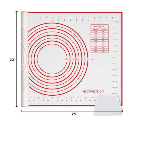 Silicone Baking Mat, Qidoe (20"x 28") Extra Thick Non Stick Baking Mat with Measurement Fondant Mat/Dough Rolling Mat/Counter Mat/Pizza Mat/Oven Liner/Pie Crust Mat Large Non Slip Cooking Pastry Mat - size: 20"L x 28"W
