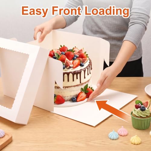 Cididu 10 Pack Cake Boxes 12 Inch, 12x12x8 Inch Tall Cake Box with Window