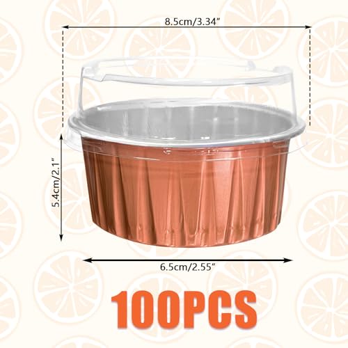 100Pcs Aluminum Cups with Lids,5oz Disposable Ramekin Baking Cups Muffin Liners Mini Pie Pans Foil Cupcake Containers for Christmas Party Wedding Party,Orange - color: Orange