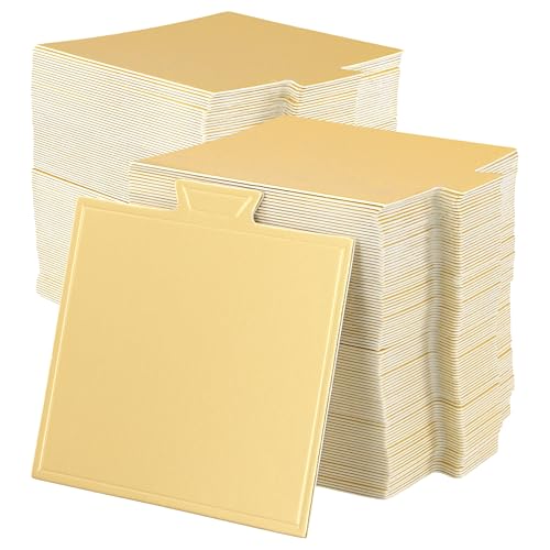 400 PCS Mini Square Cake Boards, 3.5x3.3 Inch Golden Mousse Cake Board Cupcake Paper Plates Dessert Display for Mousse, Cupcakes, Bread, Sweets