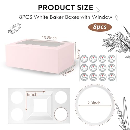 JCD 8 Packs Pink Bento Cake and Cupcake Box 5 Holes Fit 4 Cupcakes and 1 Mini Cakes Cupcake Combo Boxes for Party Bakery Supplies (Pink 1+4/8Pcs) - size: Pink 1+4/8Pcs